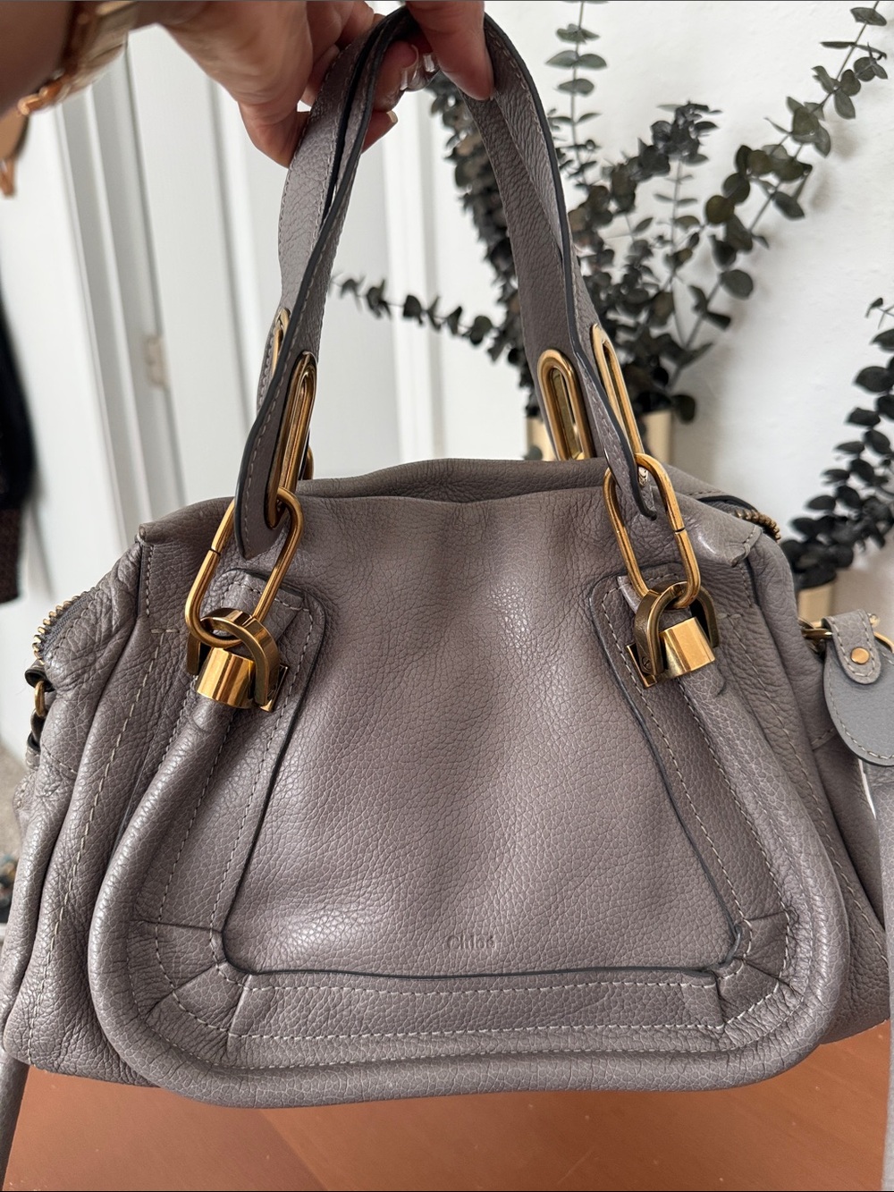 Chloe Gray Leather Satchel / Crossbodywith Gold Hardware